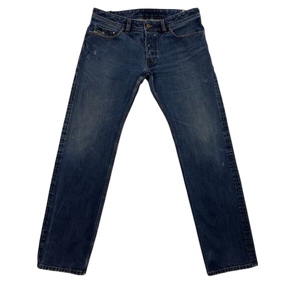 Diesel Industry Safado Jeans Mens 36x32 Blue Button Fly Stretch Distressed Denim